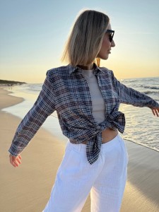 Koszula flanelowa krata luźna GREY & BURGUND