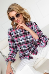 Koszula flanelowa w kratę luźna LOVELY PINK & BLUE