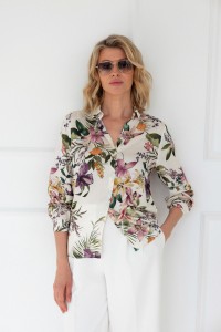 Koszula w kwiaty luźna SECRET GARDEN CREAM SILK SOFT