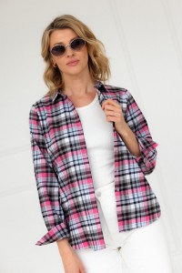 Koszula flanelowa w kratę luźna LOVELY PINK & BLUE
