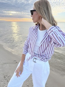 Koszula luźna w paski MONTE CARLO STRIPES - BORDO