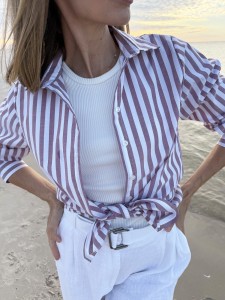 Koszula luźna w paski MONTE CARLO STRIPES - BORDO