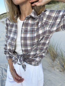 Koszula flanelowa w kratę luźna CREAM & BROWN CHIC