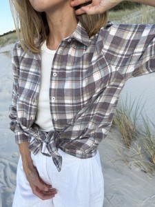 Koszula flanelowa w kratę luźna CREAM & BROWN CHIC