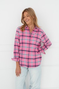 Koszula flanelowa krata z różem COZY SUGAR PINK & NAVY